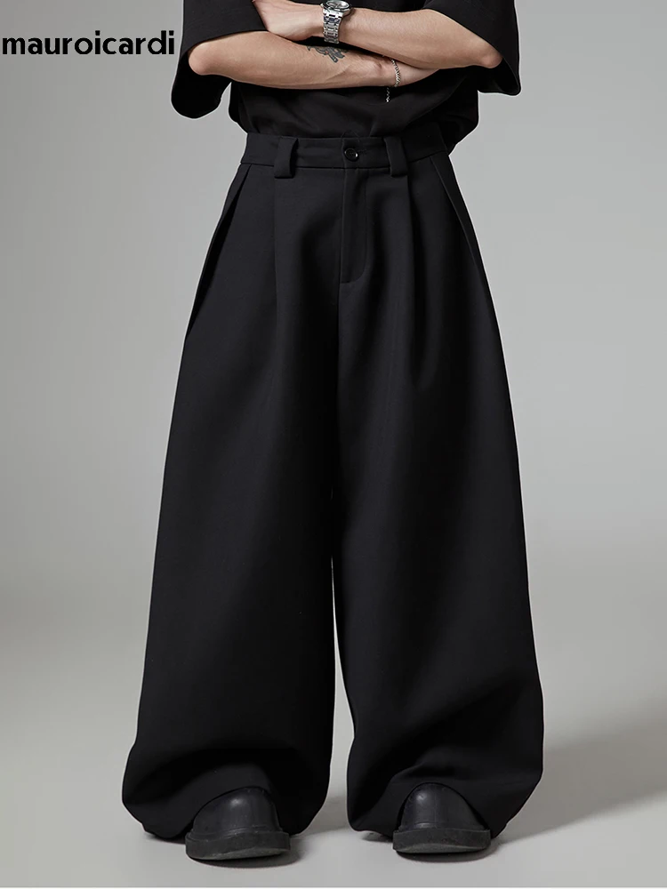 Mauroicardi Spring Autumn Oversized Long Black Flowy Baggy Wide Leg Pants for Mens Streetwear Loose Casual Soft Trousers 2024 6