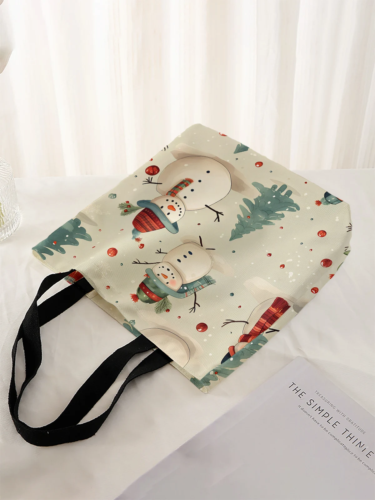 Christmas themed printed casual handbag, reusable fashionable backpack, multifunctional handbag, canvas shopping bag