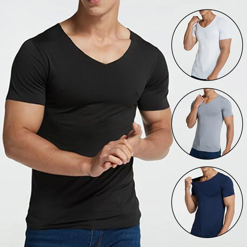 Summer Ice Silk Shirt Men's Thin Section Short-sleeved Non-ironing Loose  T-shirt Casual Middle-sleeve White Shirts Solid Color - AliExpress