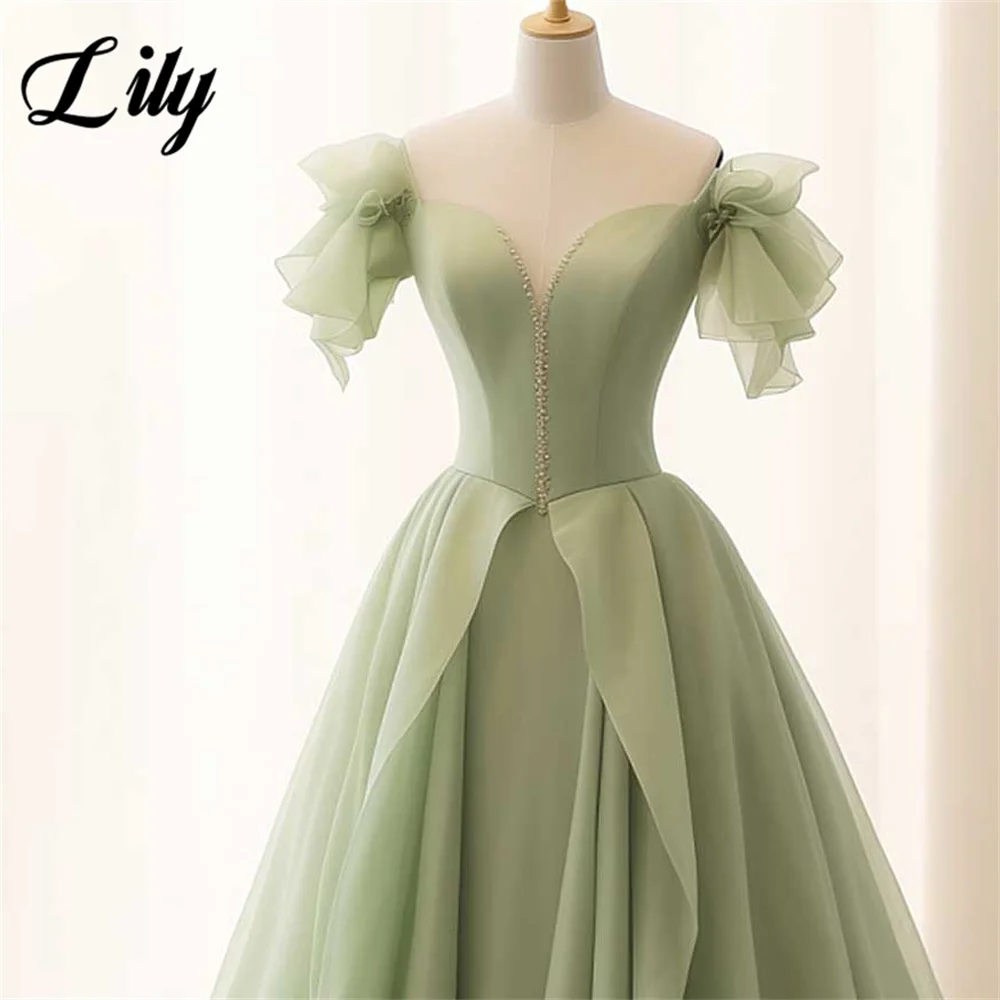 Lily Green A Line Formal Dresses Tiered Layer Party Dress Sweetheart Pleats Off The Shoulder Special Occasion Dress