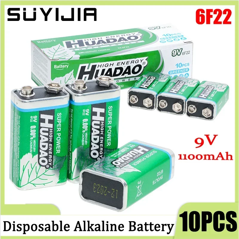 Alkaline Battery Disposable Battery 10PCS New Disposable 9 Volt Battery 9V Alkaline Battery Multimeter Alarm Microphone 6F22 Carbon Dry Batteries 1100mah for KTV Toy