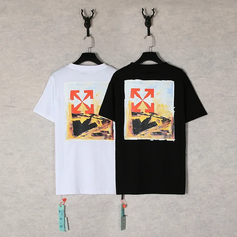 

Fashion Luxury OFF Men's Cotton T-shirt Korean Men's Short Sleeve High Quality White O-neck Tee Wbjte Men Comfortable Clothing