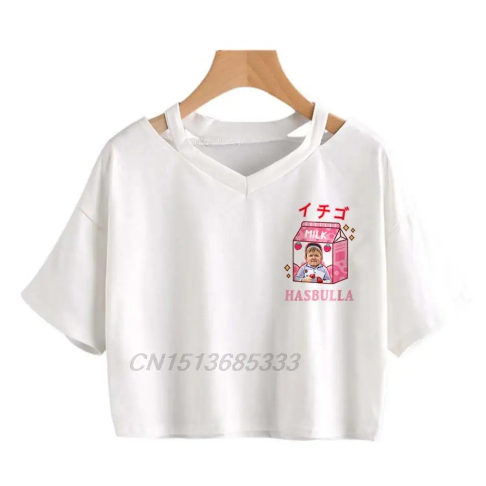 

ER Strawberry Milk Hasbulla Women Kawaii T-shirts Japanese Anime Demon Slayer Crop Tops Nezuko Female Premium Short Sleeve Tees