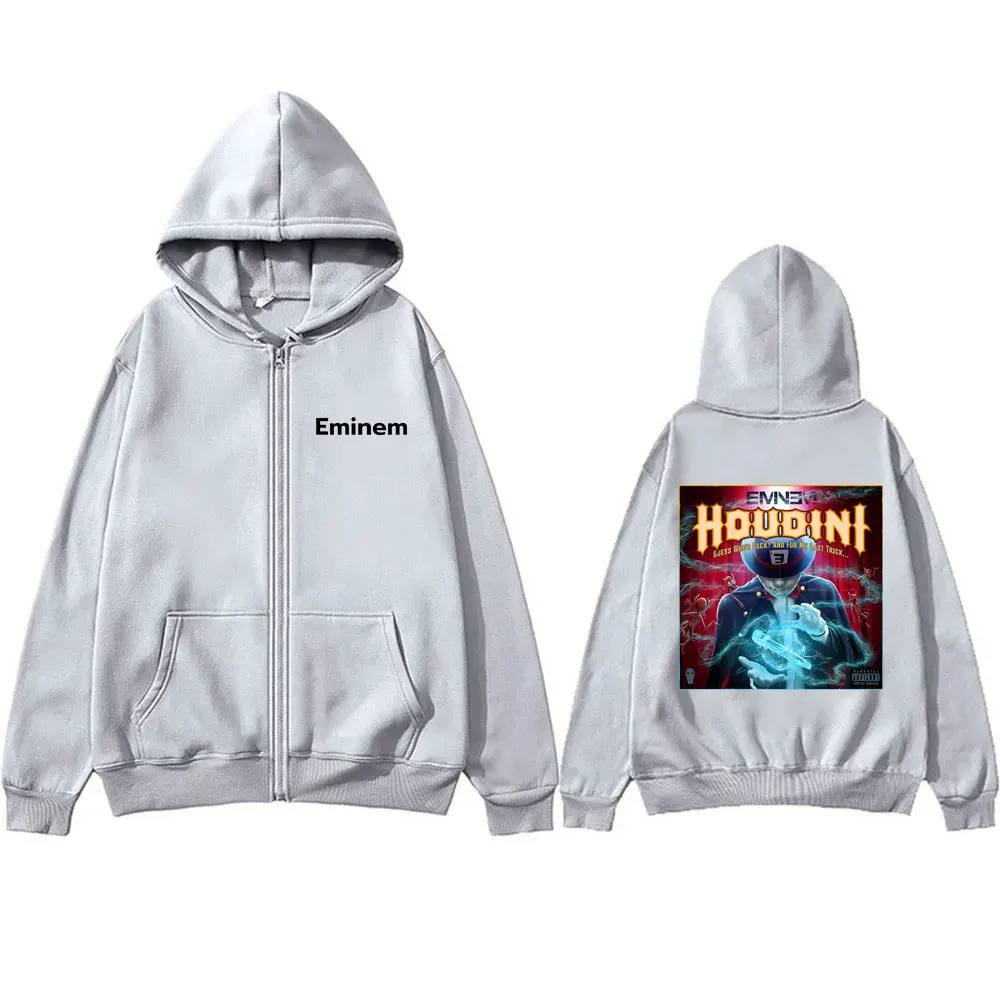 Rapper Eminem The Death of Slim Shady Houdini Hip-hop Album Graphic Zipper Hoodie Men Hip Hop Fashion Oversized Zip Up Jacket