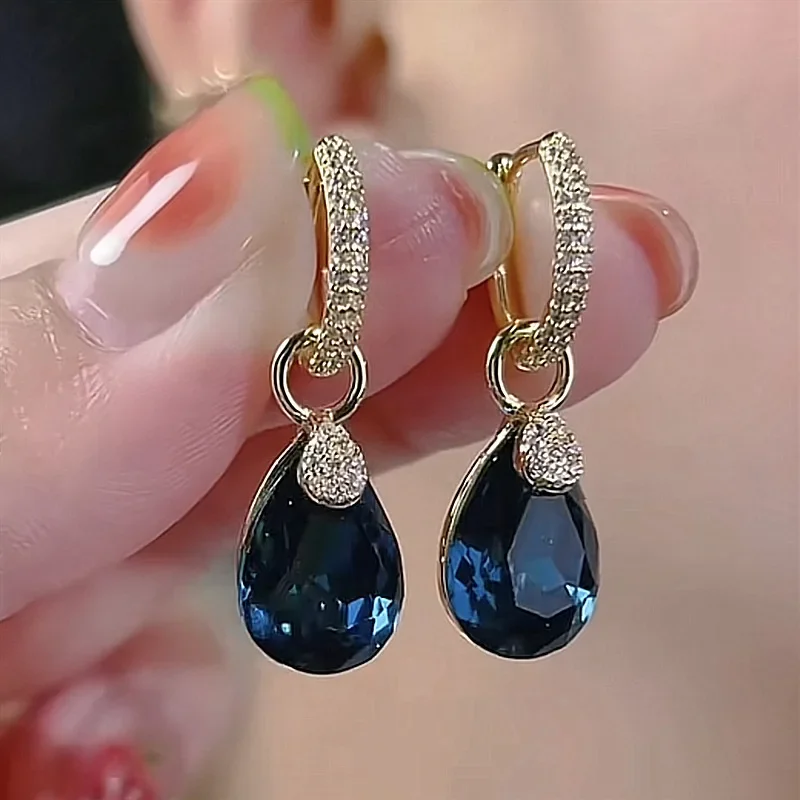 2316261-ef5d17.jpg Sa0490f371c164ad3a9103f3369d46ed4C Exquisite Blue Drop-shaped Crystal Pendant Earrings For Women Fashion Personalized Daily Accessories Party Jewelry Birthday Gift Mallzona