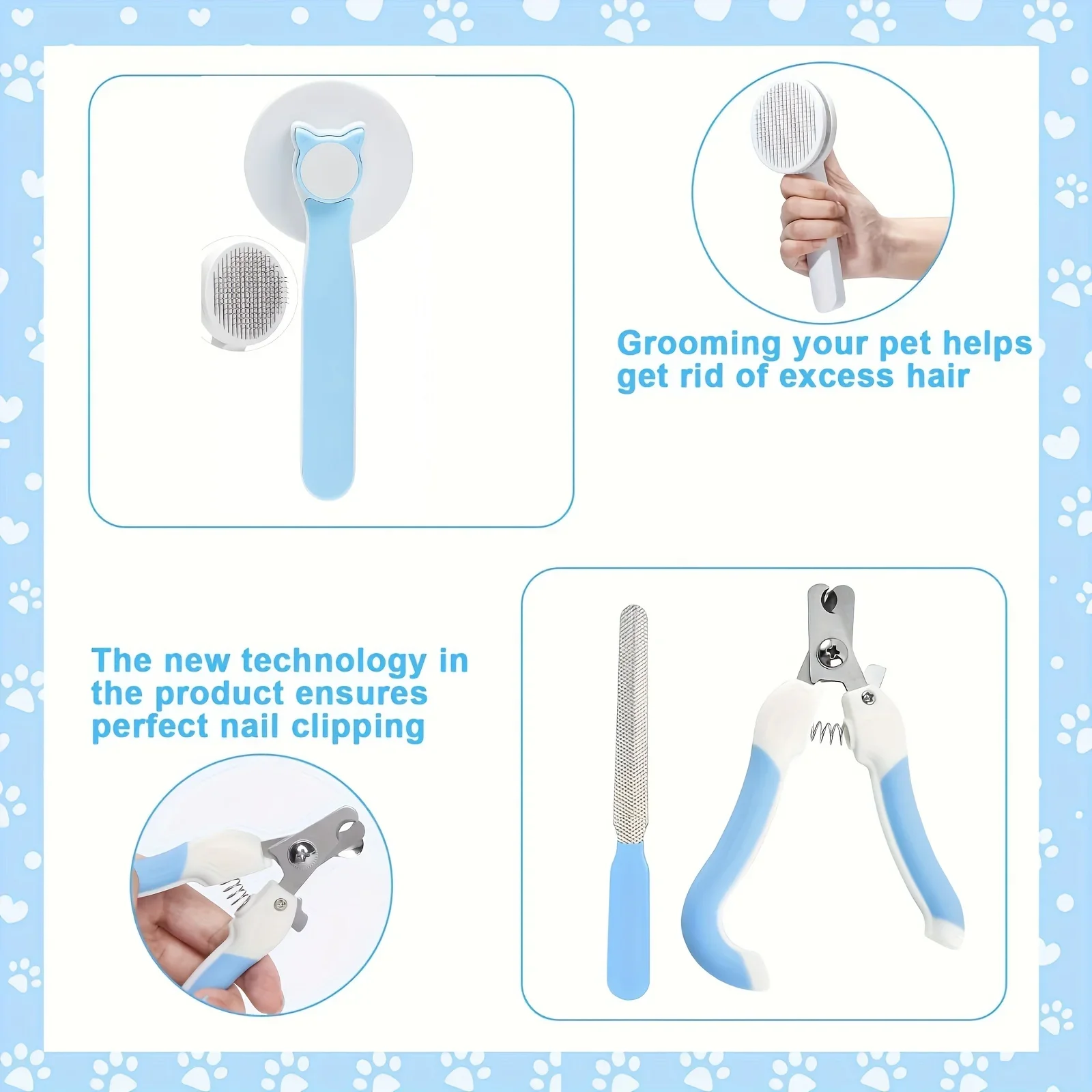 8 Cat Brush Grooming Kit, Flea Comb, Pet Shampoo Brush, Pet Hair Removal Brush, Silicone Toothbrush 6