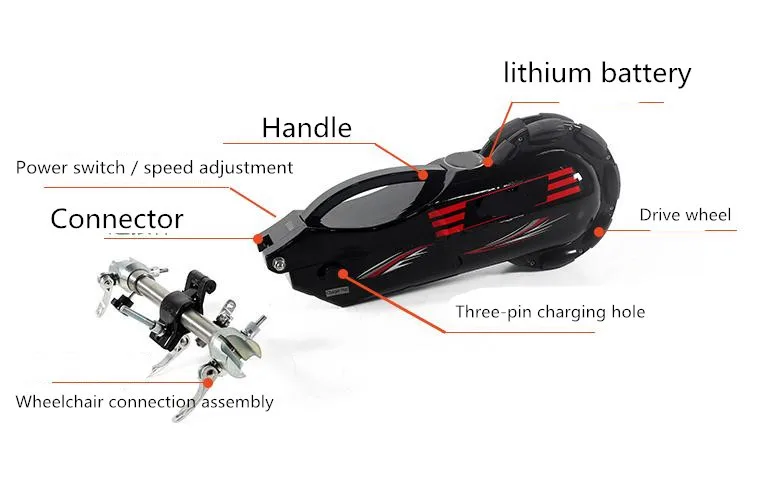8.8AH 250w Electric Handcycle Wheelchair Attachment Handbike Conversion Kits 4