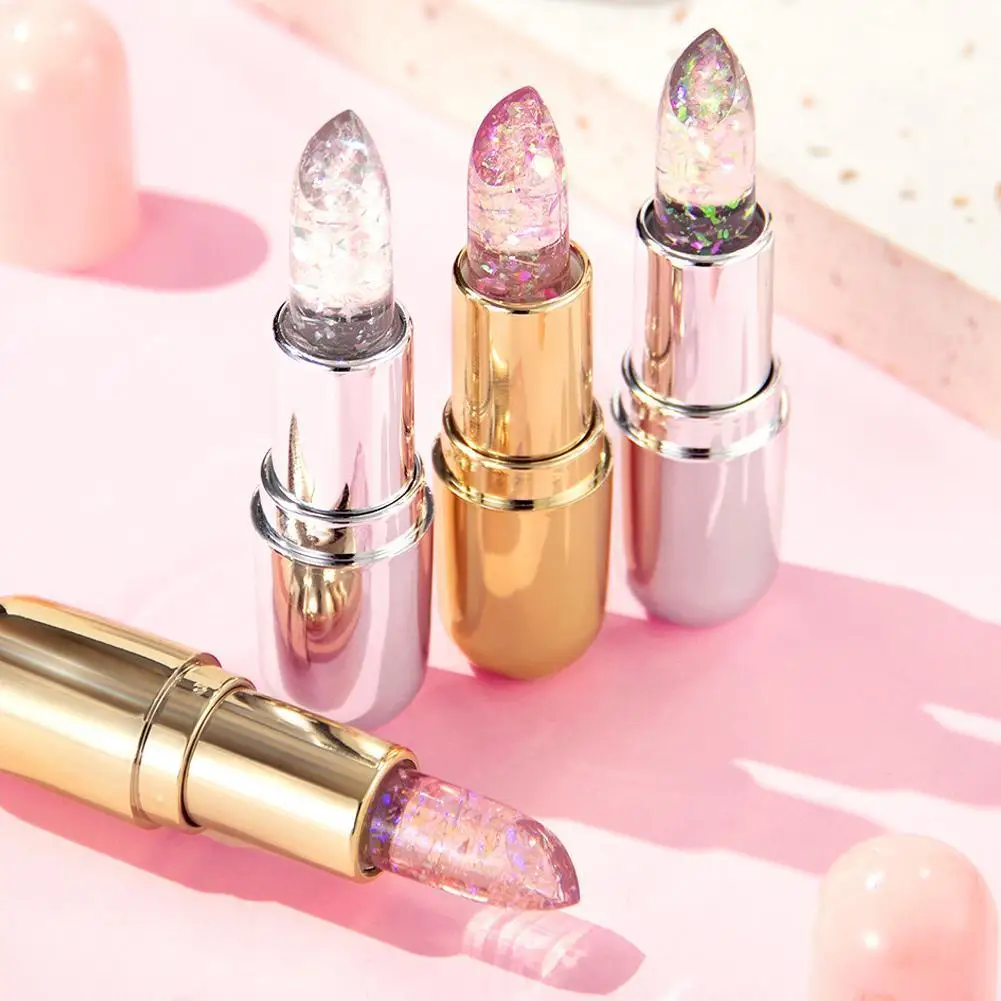 

4 Colors Glitter Jelly Lipstick Lip Balm Colors Changing Lipstick Moisturizing Makeup Water Glossy Transparent Lip Stain