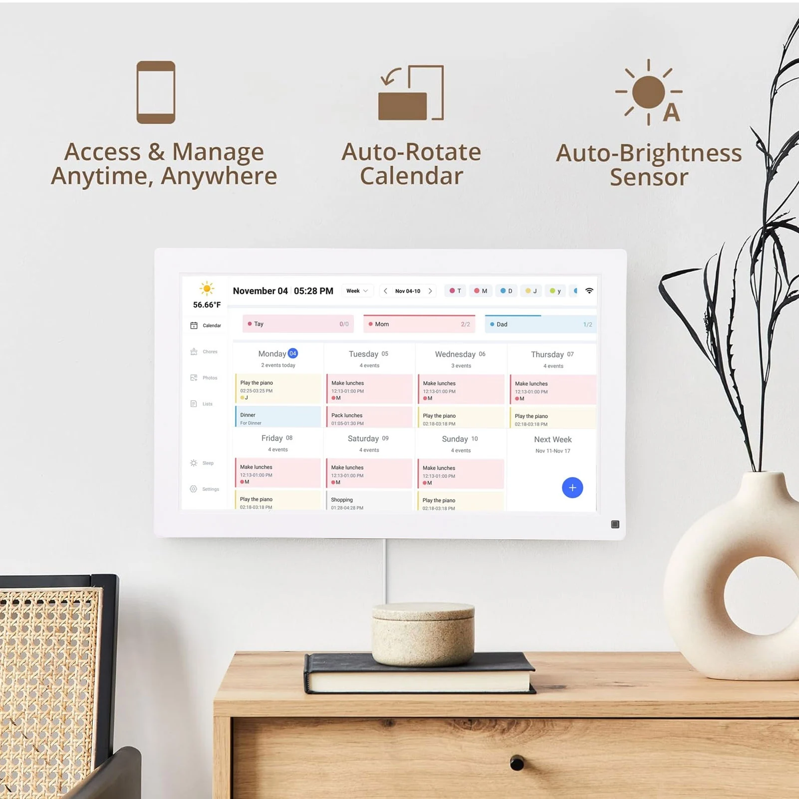 【HOT】15.6 Inch Digital Calendar Chore Chart Smart Touchscreen Interactive Display 32GB for Family Schedules Wall Desk Mount
