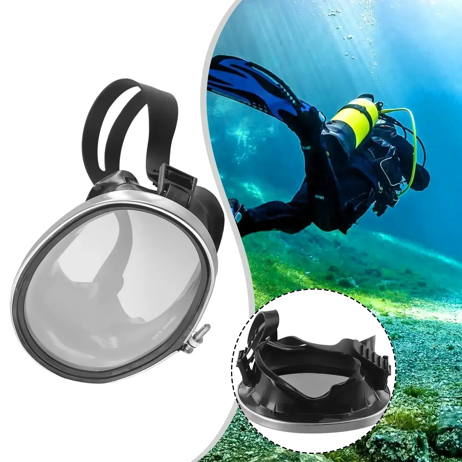 HD Tempered Glass Dive-Mask Snorkeling Goggle Scuba Diving Mirror Foldable Buckle Headband 4mm Water Sports Equipment 1 Pc