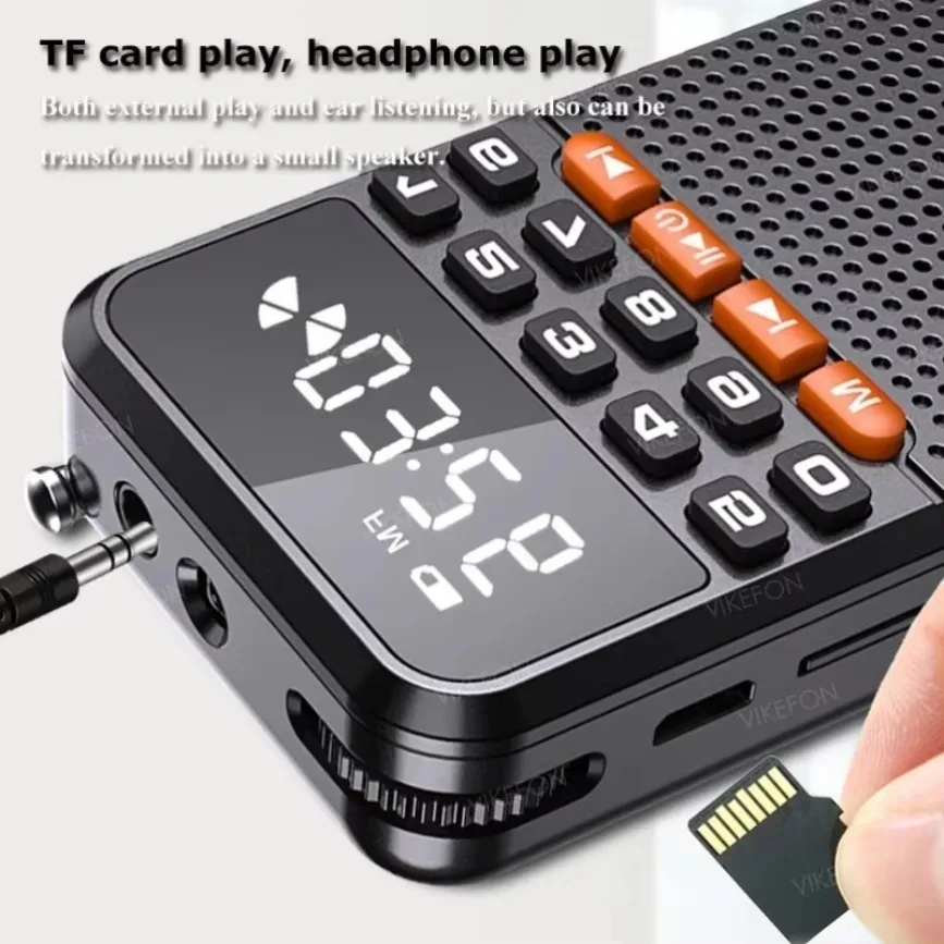 Mini Portable Pocket Radio Dual Antenna Radios Receiver Bluetooth Speaker Walkman with LED Display Flashlight TF Card Player portable radio