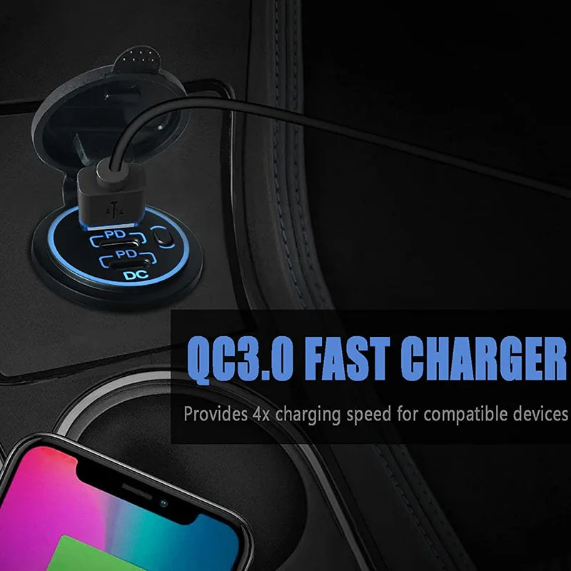 USB C    12V USB ܼƮ 58W RV USB ܼƮ  PD USB-C QC3.0 ڵ RV Ʈ  ư ġִ ڵ USB Ʈ