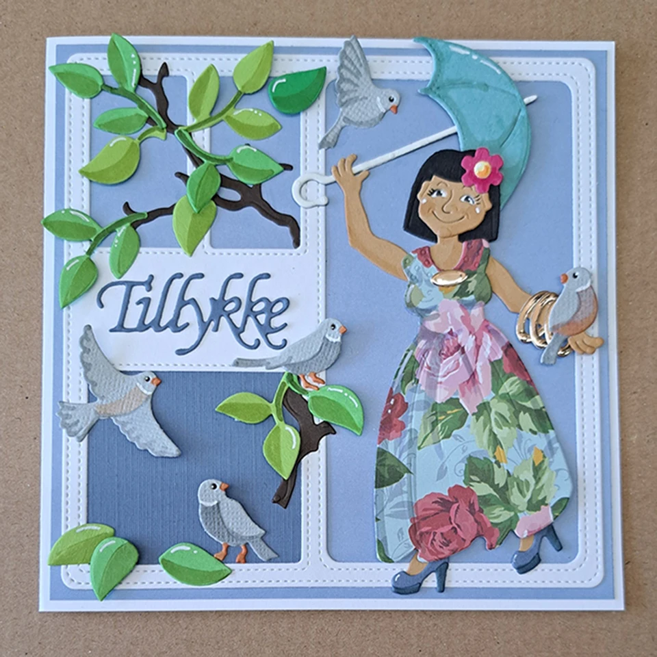 Fustella Metallica Per Scrapbooking, Motivo Fiori, Albero E Farfalle, 15x9.6 Cm, Per Big Shot E Cuttlebug