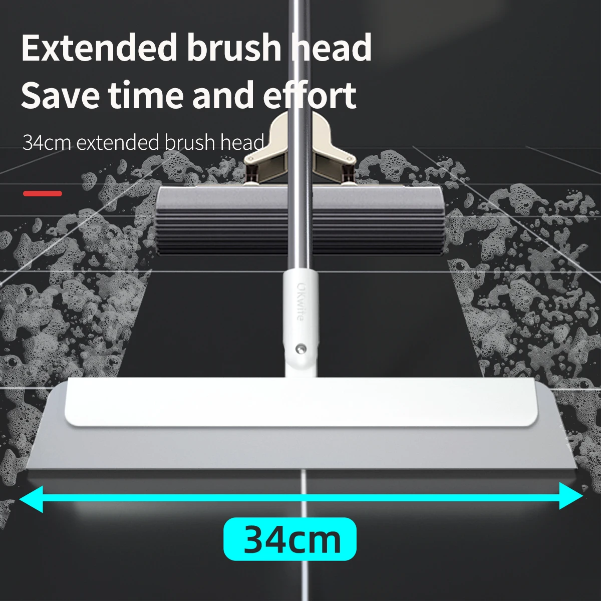 17" Magic Broom Squeegee With 56" Adjustable Handle - For Floors, Windows, Tile, Pet Hair & Glass Cleaning
