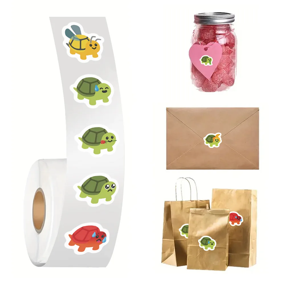 500pcs/roll 작은 거북이 어린이 롤 스티커 귀여운 핸드북 스티커 DIY 장식 냉장고 노트북 방수 스티커