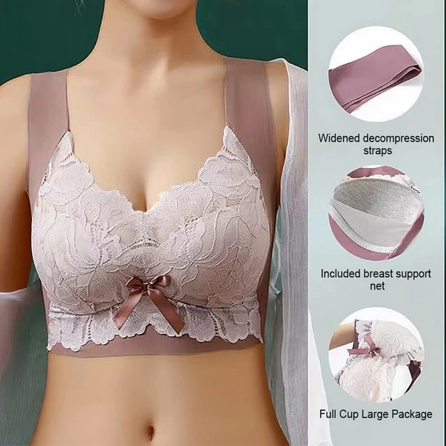 Underwear Female Thin Section Fat Girl Anti-sagging Push Ups Large Size  Lace Big Breasts Show Small No Steel Ring Bra