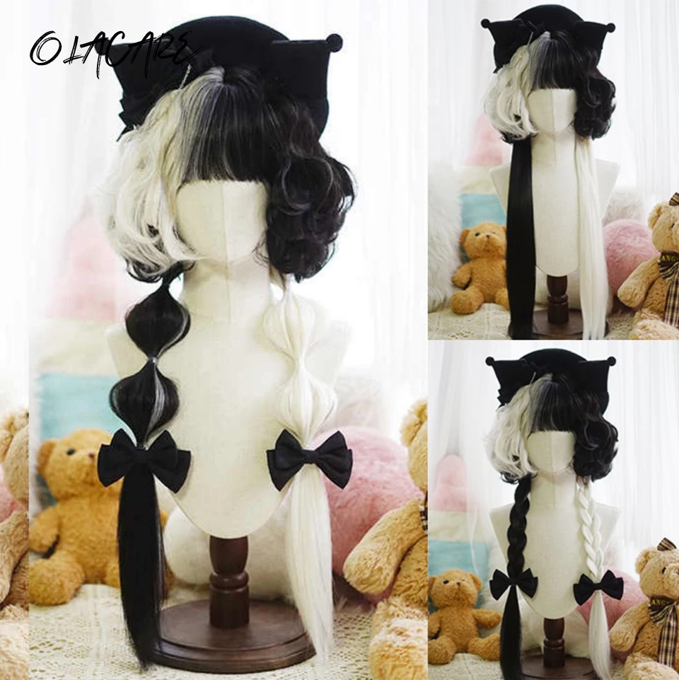 Synthetic Black White Cosplay Wig for Women Daily Party