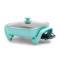 Nonstick Square Electric Skillet with Glass Lid, 12 Inches, Teal 1
