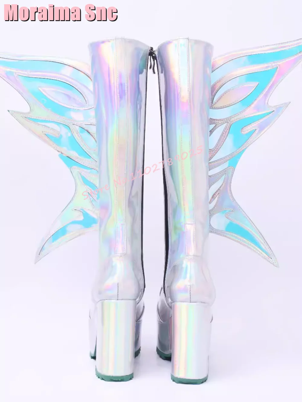 Fashion Butterfly Wings Decor Knee High Boots Platform Round Toe