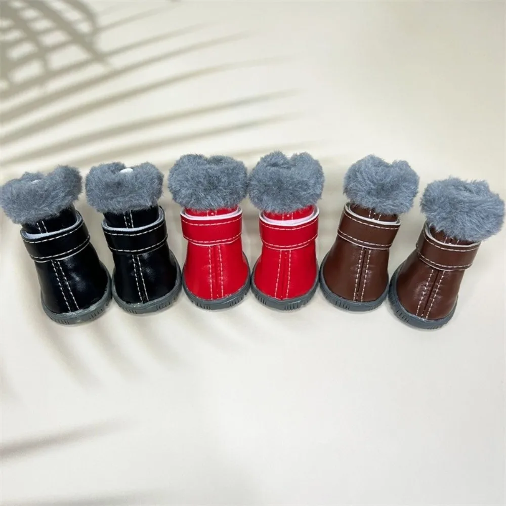 4PCS Plush Winter Pet Dog Shoes Non Slip Rubber Soles Waterproof Dog Boots Warm Anti-Freezing Dog Snow Boots Rainy Days