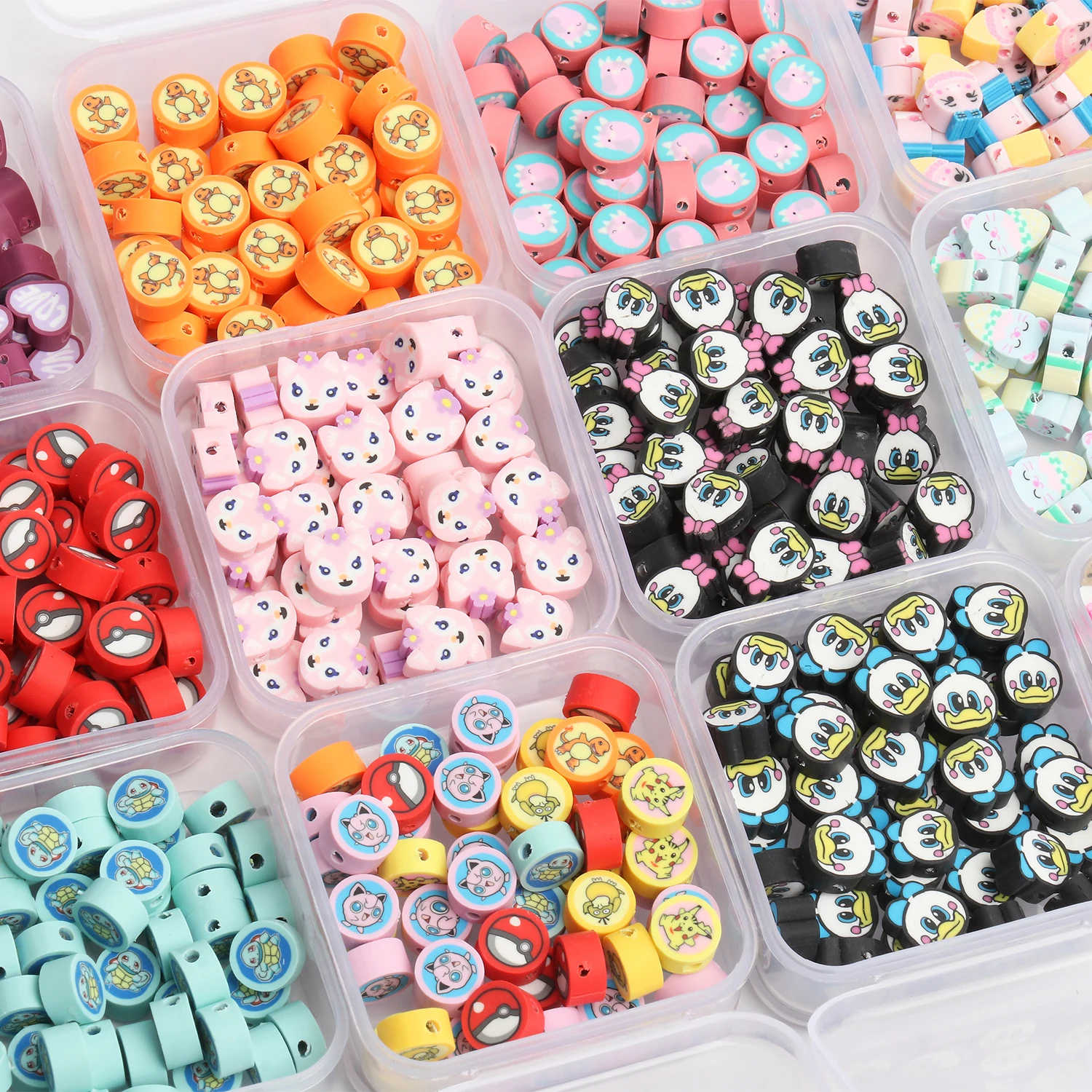 

50Pcs/Box Cartoon Polymer Clay Beads Kits Round Loose Spacer Beads Set Box For Diy Child Jewelry Making Necklace Bracelets