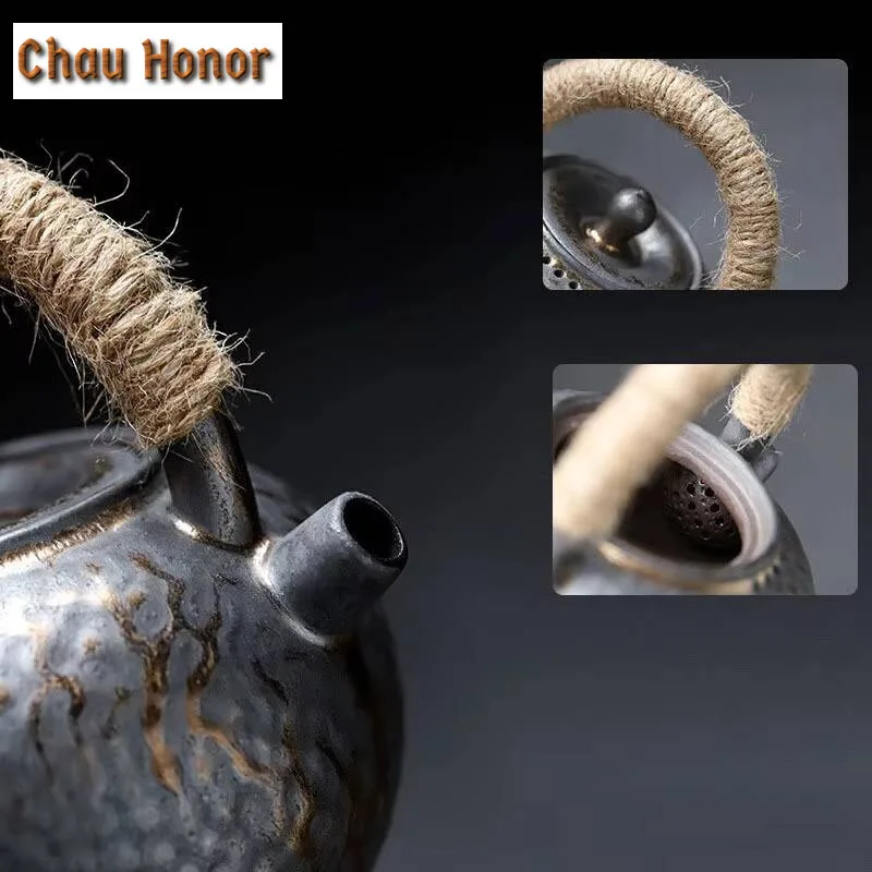 450ml Japanese Gilded Rust Glaze Ceramic Loop-handled Teapot Large Capacity Teapot Kungfu Teaset Tea Making Pot Accessories Gift