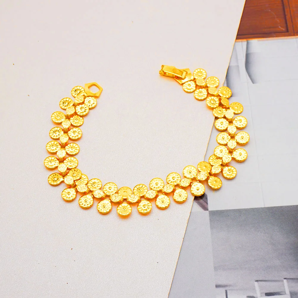 Goldene flache Punkte Halskette Schmuck-Set für Frauen Mode Ohrringe Armband Ring für Dubai Frauen Hochzeit Bankett Party Geschenk – Detail 4