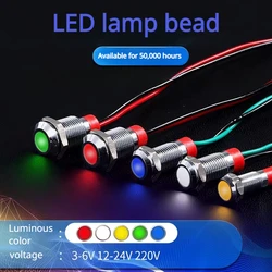 6mm 8mm 10mm 12mm LED Metal Indicator light waterproof Signal lamp with wire 3V 5V 6V 12V 24V 220v red yellow blue green white