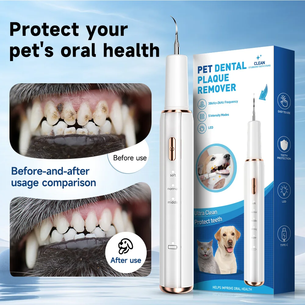 CURVY MOON T5 Pet Teeth Ultrasonic Dental Tartar Cleaning Kit Dog Cat Ultrasonic Canine Plaque Remover Teeth Sonic Cleaner