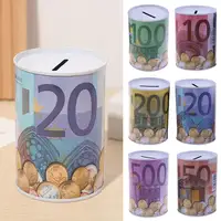 Metal Piggy Bank Tinplate Euro Dollar Pattern Design Money Box Safe Cylinder For Deposit Boxes 6 Color M2M7 2