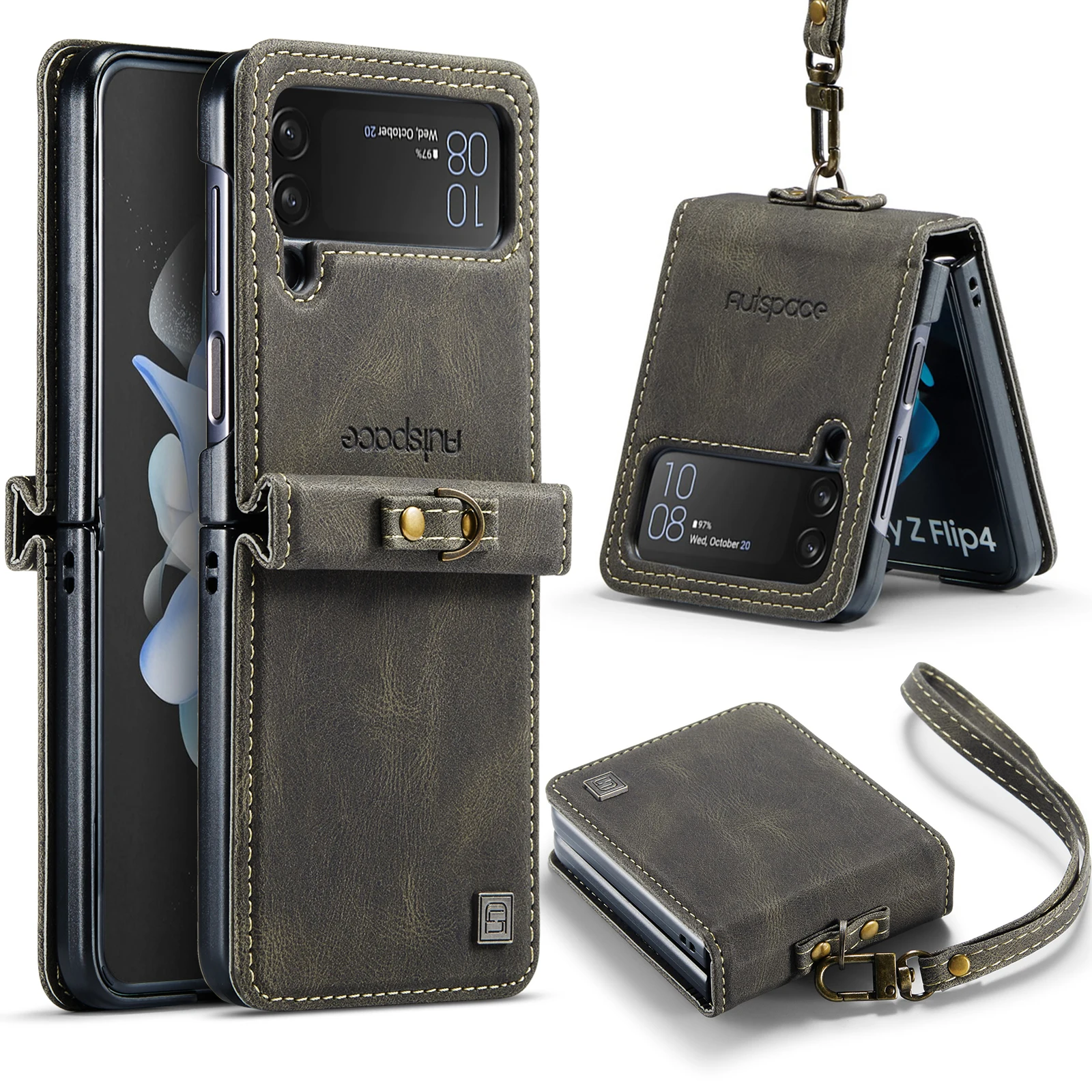 Vintage Ultra Slim PU Leather Folio Case with Wrist Strap and Hard PC Back