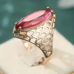 Elegant Rhombus Red Zirconia Rose Gold Ring for Women - Fashionable Wedding Jewelry Accessory (ROSE GOLD COLOR)
