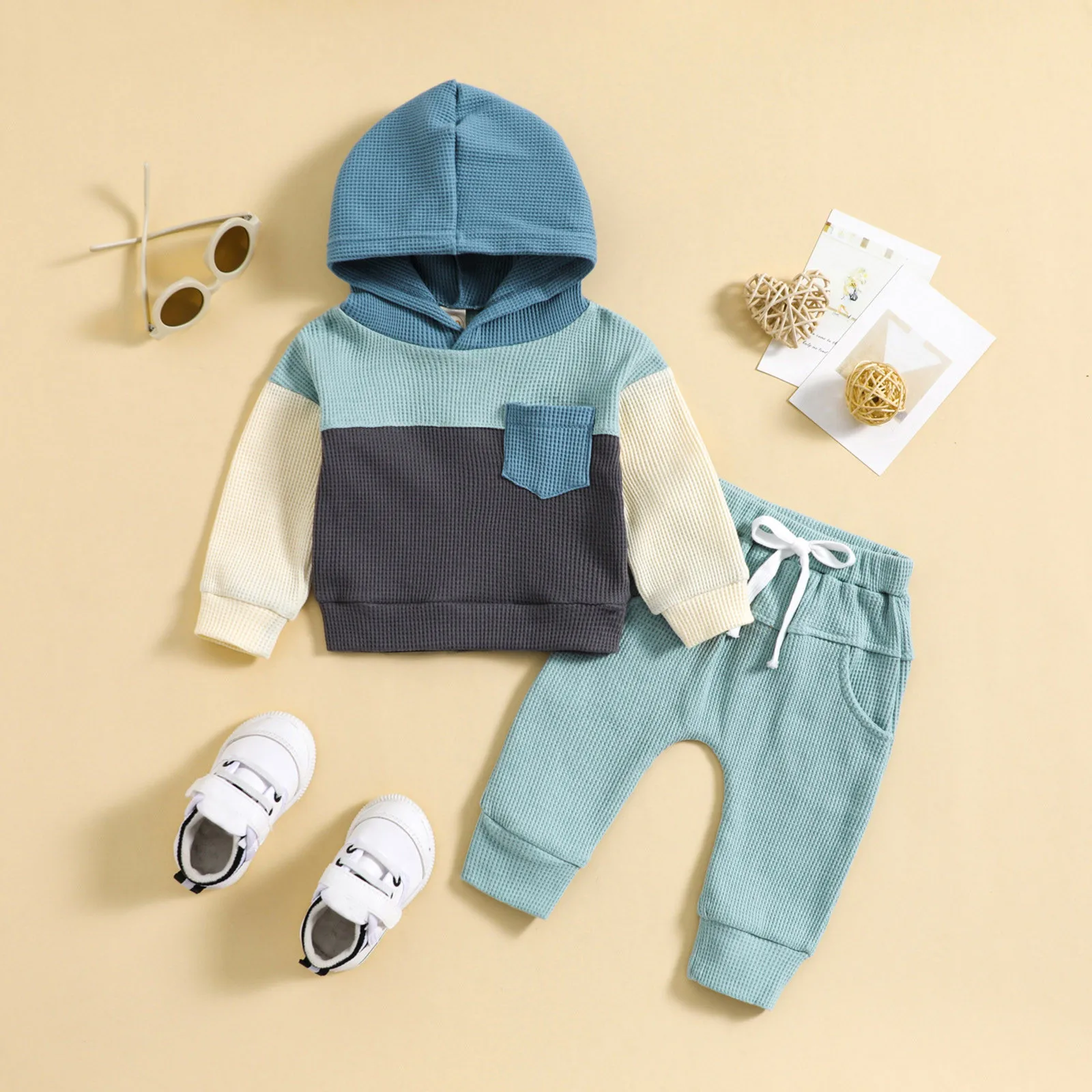 

Autumn Winter Casual Baby Clothes Fashion Toddler Tracksuit Long Sleeve Hooded Contrast Color Hoodie Tops Sweatpants Infant Sets