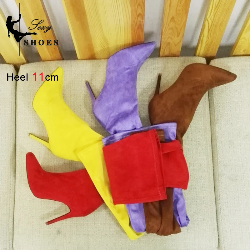 Suede Sexy Over The Knee Thigh High Long Boots Pointed Toe Stretchy Sexy Party Lady Boots Candy Color Autumn Winte Women's Shoes