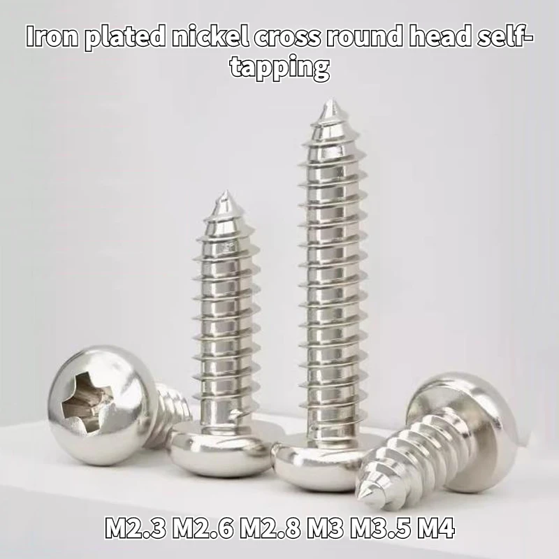 

Iron Nickel Plated Cross Round Head Self-tapping Screw Pan Head Pointed Tail Wood Screw M2.3 M2.6 M2.8 M3 M3.5 M4