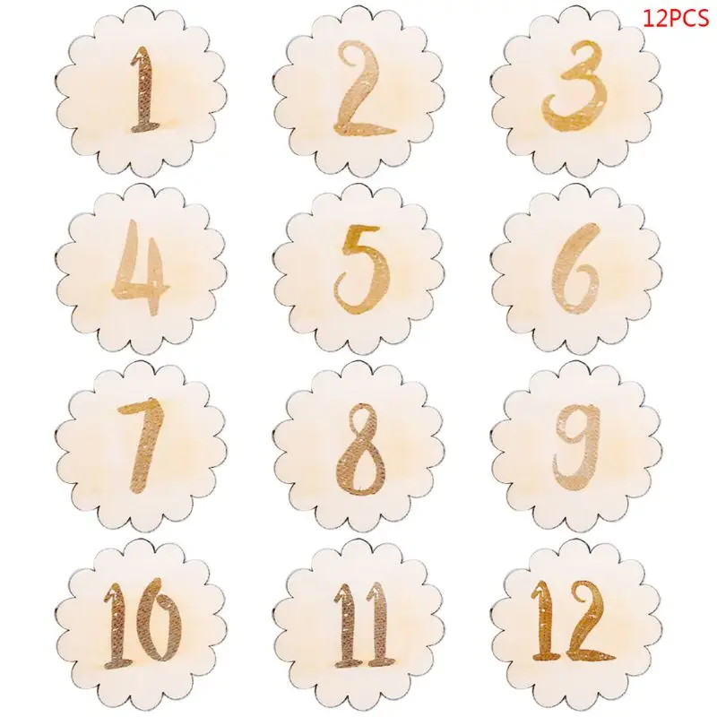 12 Pcs/set Wooden Baby Memorial Birthday Landmark Card Newborn Photography Props