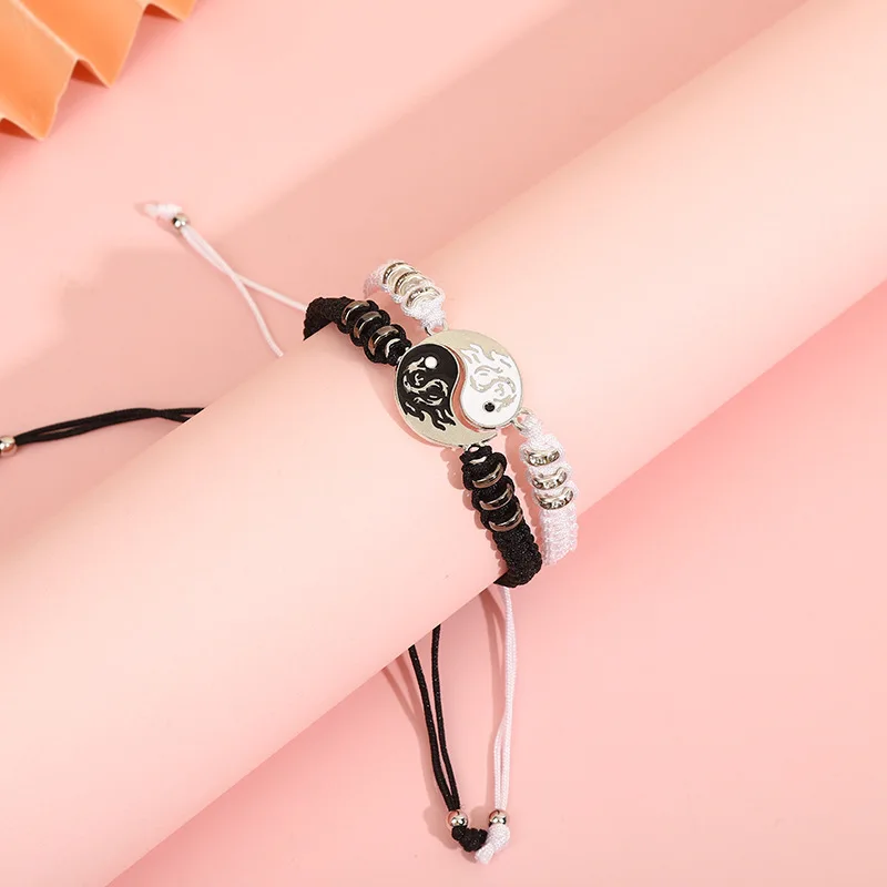 Yin Yang Couple Bracelets - Handmade Adjustable Friendship Bangles for Lovers