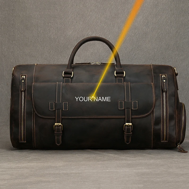 사용자 정의 이름 정품 가죽 여행 가방, 빈티지 디자인, 출장용 소가죽 핸드백, 남성용 핸드 러기지 더플 백 선물