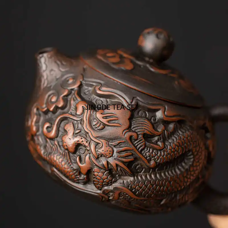 Small capacity purple pottery Xiao Long handmade antique relief teapot household kung fu tea set