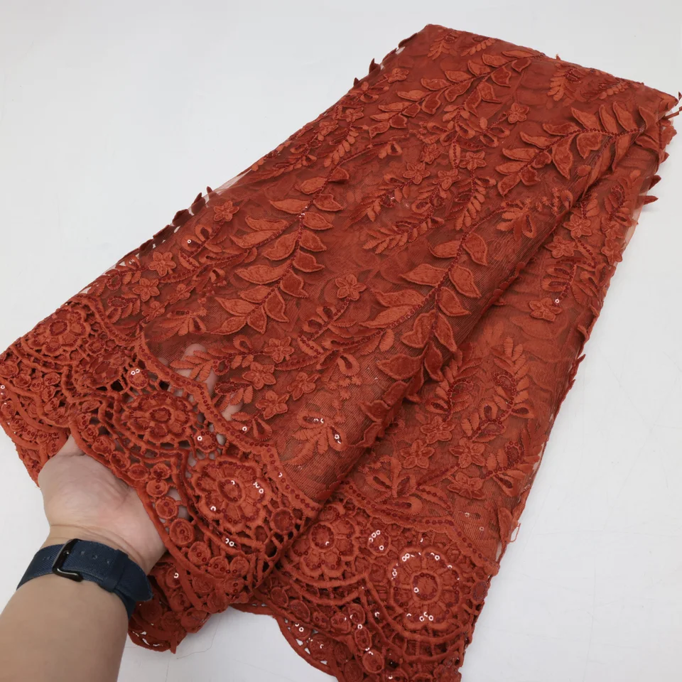 African Tulle Lace Fabric - 5 Yards Green Mesh Rope Embroidery For Wedding & Clothing