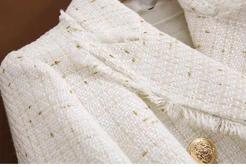 Outerjacket Women's 2023 Spring and Autumn New Double breasted Gold Thread Suit Slim Fit, Slim Temperament, Design Sense, Small