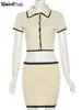 Weird Puss Ribbed Women 2 Piece Set Polo Neck Button Shorts Crop Tops+Mini Skirts Matching Stretch Elegant Streetwear Outfits 5
