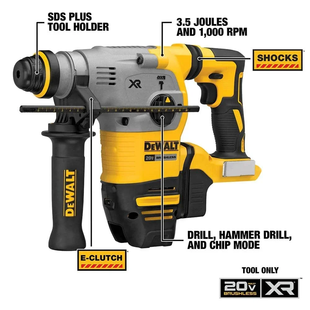 DEWALT DCH293 1-1/8in XR® Brushless Cordless SDS PLUS L-Shape Rotary Hammer 20V Lithium Power Tools 4480BPM 5