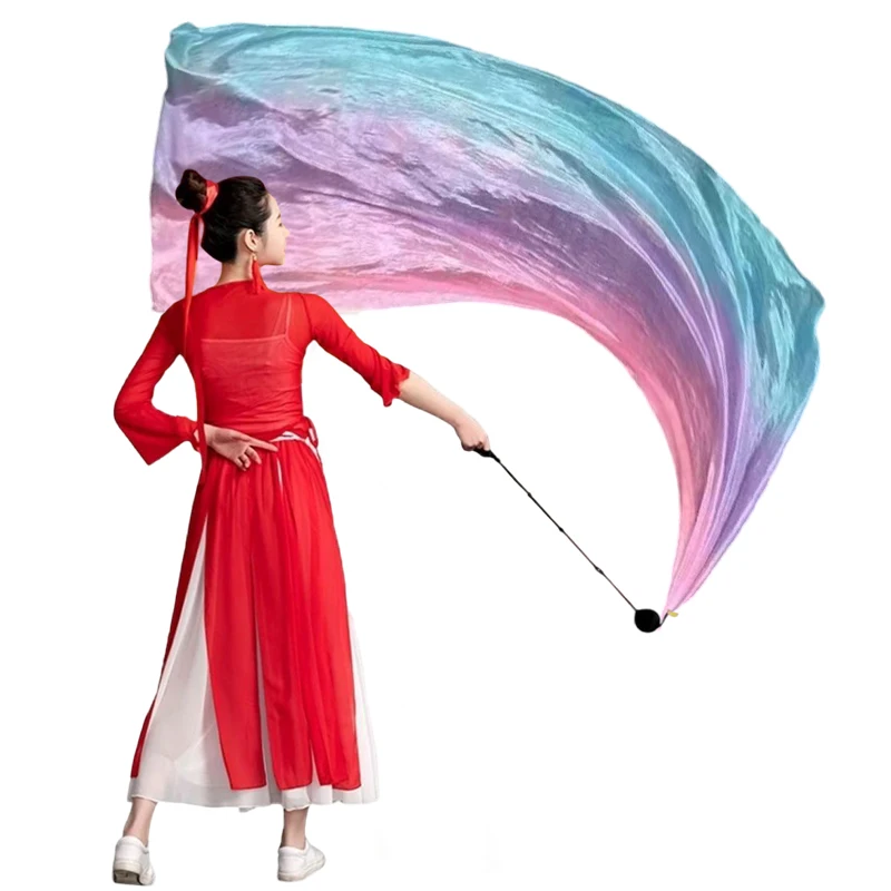 1 Pc Colorful Imitation Silk Veil With Poi Chain Thrown Ball Belly Dance Scarf Stage Performances Props