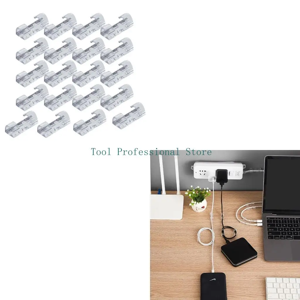 57QF 20Pcs Cable Clip Strong Adhesive Cord Management for Power Cable,Cat-6,USB Cable