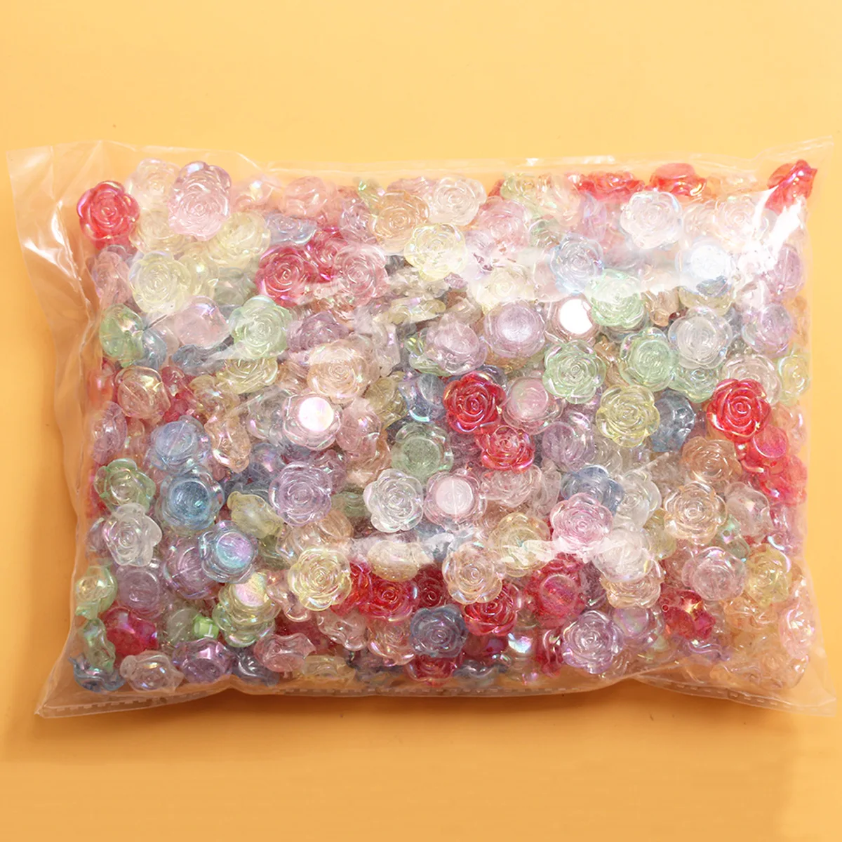 500g/pack About 470Pcs 18mm AB Magic Color Acrylic Flower Flat Bottom Rose Beads DIY Jewelry Accessories Wholesale