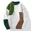 Men's round Neck Knitwear Winter Thickened Warm Color Block Sweater Breathable Long Sleeve Loose Fit Daily Wear Youth Fashion