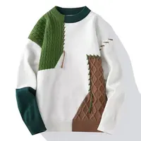 Men's round Neck Knitwear Winter Thickened Warm Color Block Sweater Breathable Long Sleeve Loose Fit Daily Wear Youth Fashion