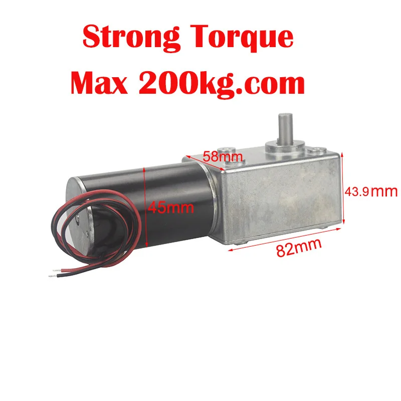 Forte Torque Gearmotor Metal Turbo Worm Gearbox Motor Invertido Baixa Velocidade 200kg.cm Auto-lock Worm dc Gear Motor Dc12v 24v