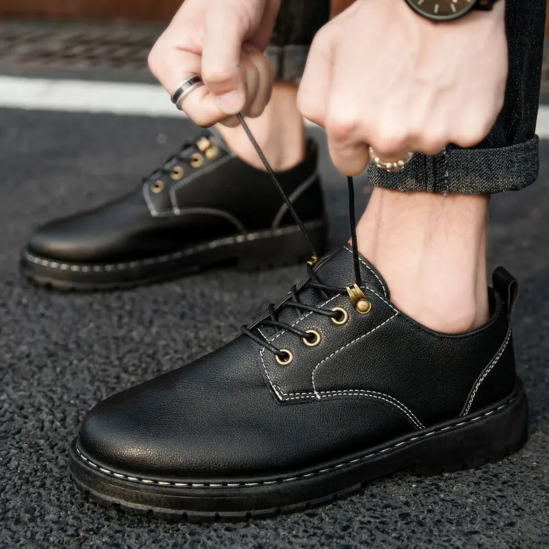 Office Men's Leather Shoes Platform Thick Sole Brogue Male Casual Shoe Round Toe Summer Sale Comfortable Cowhide Slip-on New In